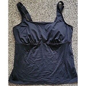 Swim Top Black 14 DDD Square Neck Underwire Solid Women's LG Lands' End S68
